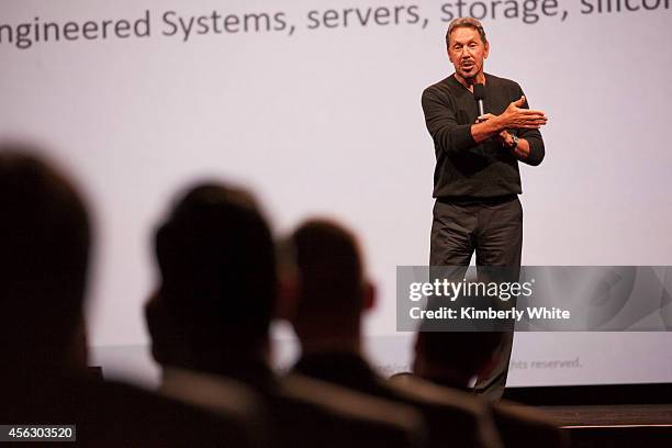 Oracle Executive Chairman of the Board and Chief Technology Officer, Larry Ellison, delivers a keynote address during the 2014 Oracle Open World...