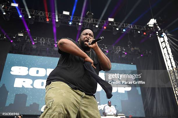 Rapper Killer Mike performs onstage at Outkast #ATLast Concert at Centennial Olympic Park on September 28, 2014 in Atlanta, Georgia.