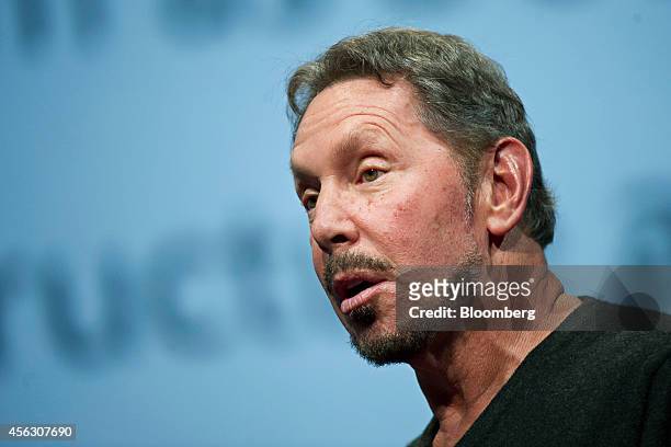 Billionaire Larry Ellison, chairman of Oracle Corp., speaks during the Oracle OpenWorld 2014 conference in San Francisco, California, U.S., on...