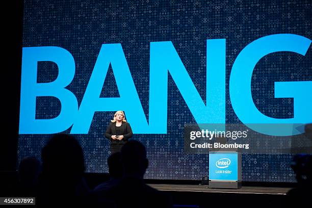 Renee James, president of Intel Corp., speaks during the Oracle OpenWorld 2014 conference in San Francisco, California, U.S., on Sunday, Sept. 28,...