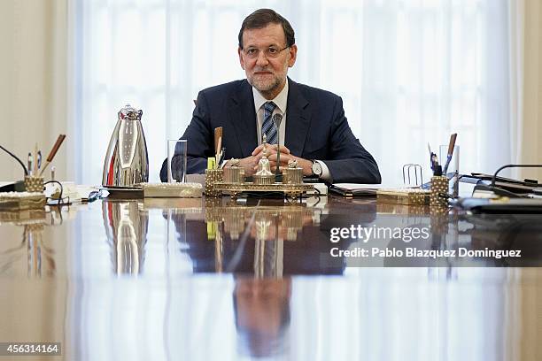 Spanish Prime Minister Mariano Rajoy presides over a cabinet meeting at Moncloa Palace on September 29, 2014 in Madrid, Spain. Spanish Government...