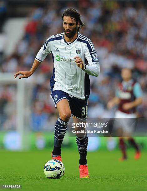 Player Georgios Samaras in action during the Barclays Premier League match between West Bromwich Albion and Burnley at The Hawthorns on September 28,...