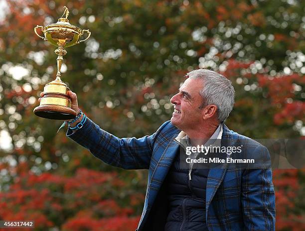 Paul McGinley, the victorious European Ryder Cup team captain, poses during a photocall at the Gleneagles hotel on September 29, 2014 in...