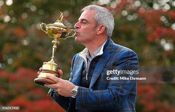 Paul McGinley, the victorious European Ryder Cup team captain, poses during a photocall at the Gleneagles hotel on September 29, 2014 in...