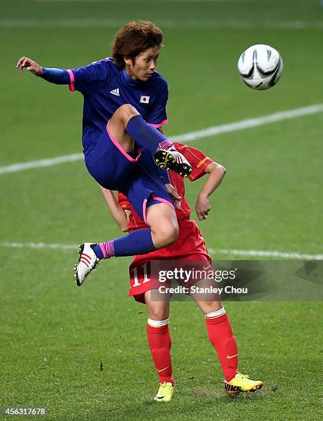 Kana Osafune of Japan kicks during the Women's Football Semi-Final match bewteen Vietnam and Japan during day ten of the 2014 Asian Games at Incheon...