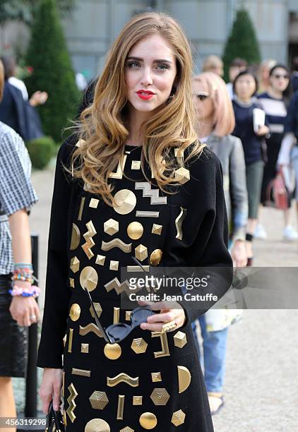 Chiara Ferragni attends Chloe fashion show at Grand Palais as part of the Paris Fashion Week Womenswear Spring/Summer 2015 on September 28, 2014 in...