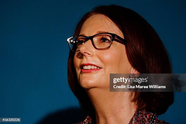 Former Australian Prime Minister Julia Gillard greets fans and signs her new book "My Story" at the Seymour Centre on September 29, 2014 in Sydney,...