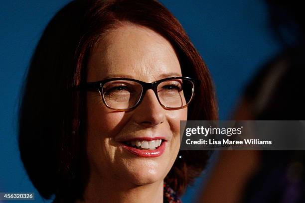 Former Australian Prime Minister Julia Gillard greets fans and signs her new book "My Story" at the Seymour Centre on September 29, 2014 in Sydney,...