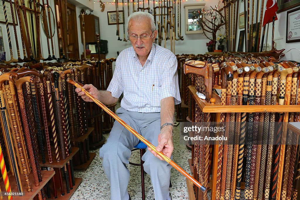 84-year old Turkish walking stick maker in Sakarya, Turkey