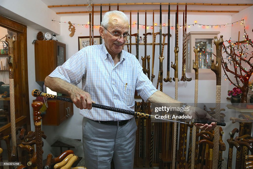 84-year old Turkish walking stick maker in Sakarya, Turkey