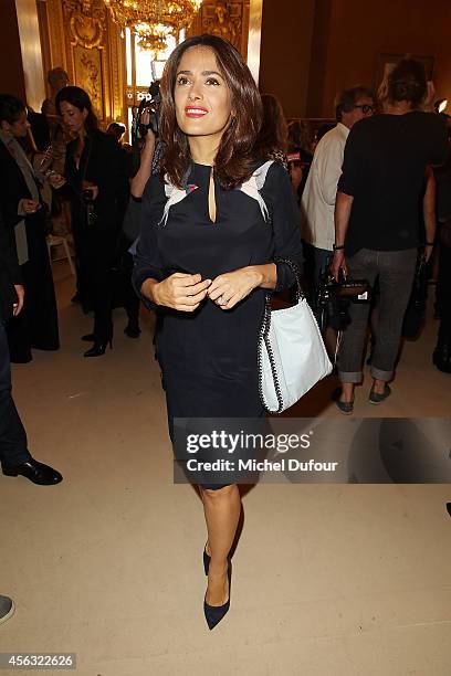 Salma Hayek attends the Stella McCartney show as part of the Paris Fashion Week Womenswear Spring/Summer 2015 on September 29, 2014 in Paris, France.