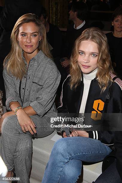 Bar Refaeli and Natalia Vodianova attend the Stella McCartney show as part of the Paris Fashion Week Womenswear Spring/Summer 2015 on September 29,...