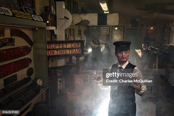 Station Master and barber Nigel Johnston pictured at the Headhunters Barber Shop and Railway Museum on September 29, 2014 in Enniskillen, Northern...