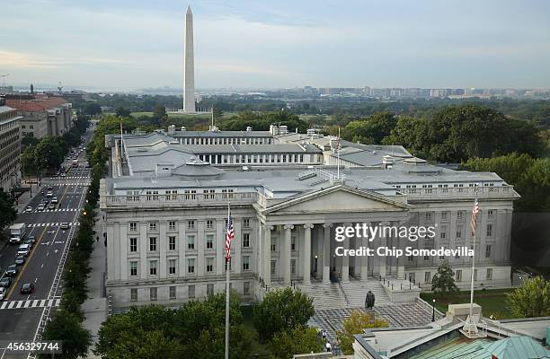 The U.S. Treasury Building as seen from the Bank of America offices where Politico is holding the inaugural 'Lessons from Leaders' program September...