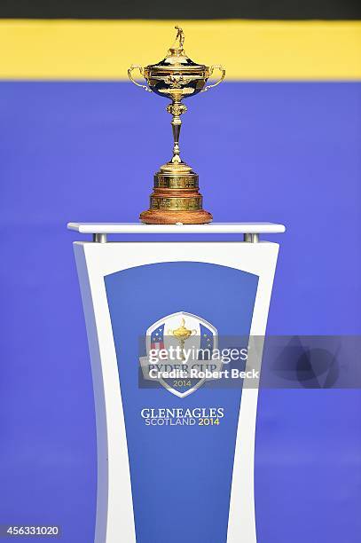 View of Ryder Cup trophy on stand during Opening Ceremony at The Gleneagles Hotel. Auchterarder, Scotland 9/25/2014 CREDIT: Robert Beck