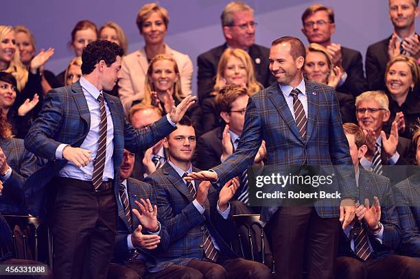 Team Europe Rory McIlroy and Sergio Garcia selected to play fourth group in foresomes during Opening Ceremony at The Gleneagles Hotel. Auchterarder,...