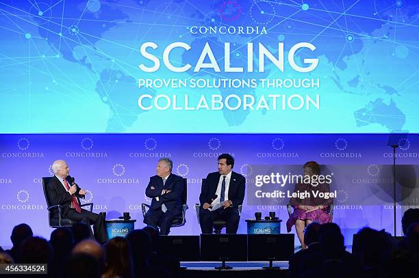 John McCain, Aleksander Kwasniewski, Mikheil Saakashvili and Vaira Vike-Freiberga appear onstage at the 2014 Concordia Summit - Day 1 at Grand Hyatt...