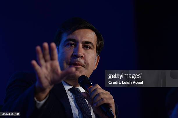 Former President to the Republic of Georgia, Mikheil Saakashvili, speaks onstage at the 2014 Concordia Summit - Day 1 at Grand Hyatt New York on...