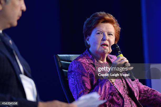 Former President to the Republic of Latvia, Vaira Vike-Freiberga, speaks onstage at the 2014 Concordia Summit - Day 1 at Grand Hyatt New York on...