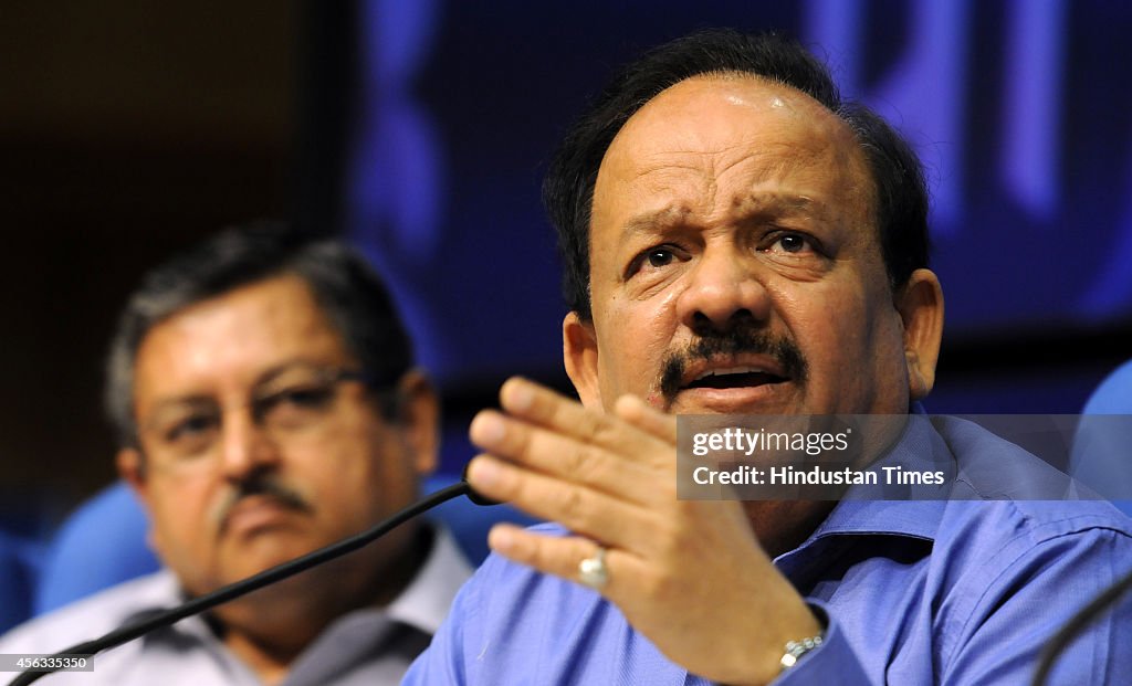 Health Minister Harsh Vardhan During A News Conference