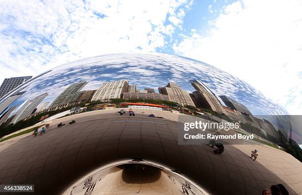 Anish Kapoor's Cloud Gate sculpture sits in Millennium Park on August 27, 2014 in Chicago, Illinois.