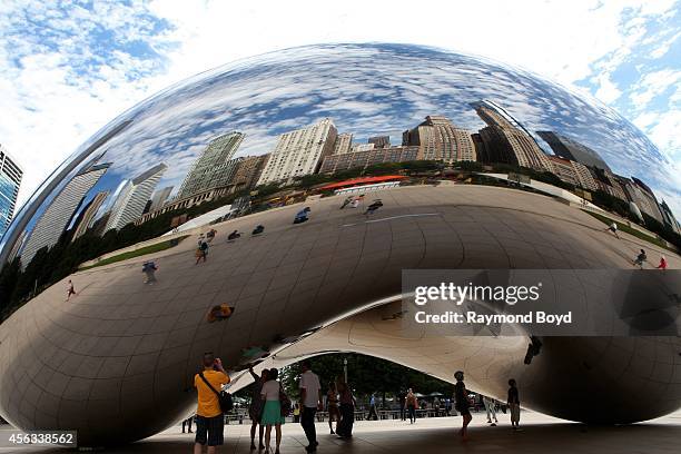 Anish Kapoor's Cloud Gate sculpture sits in Millennium Park on August 27, 2014 in Chicago, Illinois.