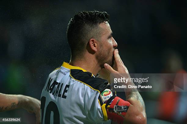 Antonio Di Natale of Udnese Calcio celebrates after scoring his teams second goal during the Serie A between Udinese Calcio and Parma FC at Stadio...