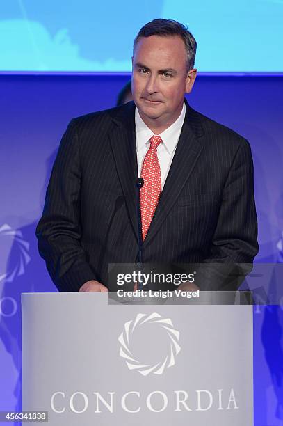 Special Representative for Global Partnerships at the U.S. Department of State, Andrew O'Brien, speaks onstage at the 2014 Concordia Summit - Day 1...