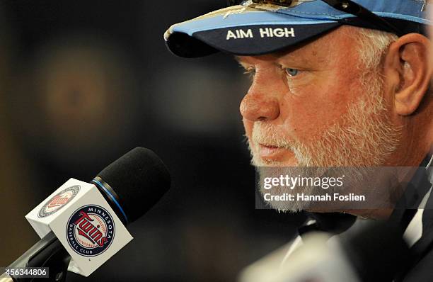 Former manager Ron Gardenhire of the Minnesota Twins speaks to the media at a press conference announcing that Gardenhire is being replaced as Twins...