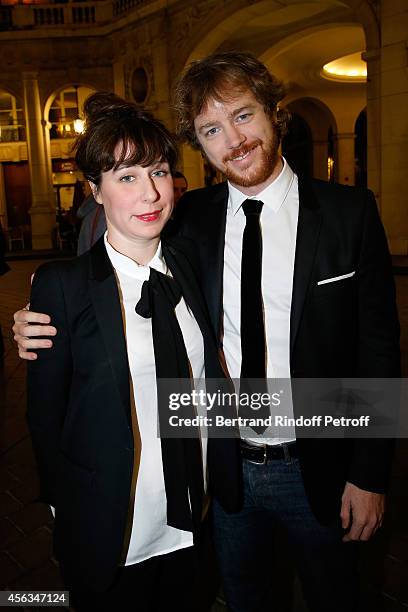 Gael Girodeau and Anne Auffret attend the tribute to Gisele Casadesus celebrating her 100th anniversary at Theatre Edouard VII on September 29, 2014...