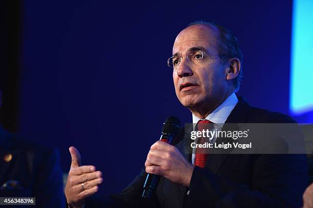 Former President of the United Mexican States, Felipe Calderon speaks onstage at the 2014 Concordia Summit - Day 1 at Grand Hyatt New York on...