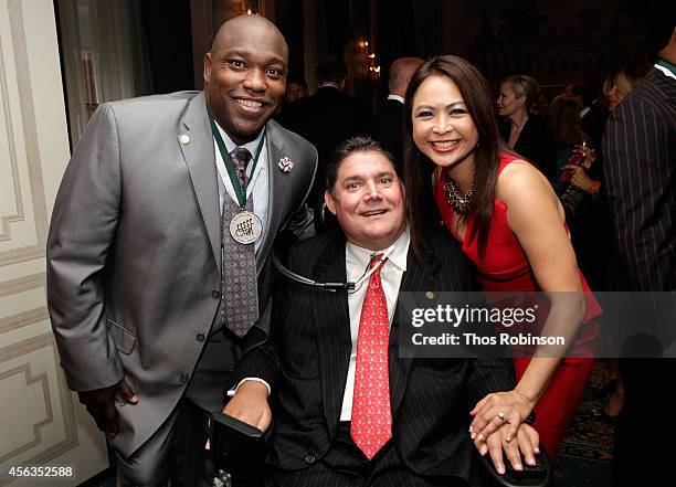 Former football player Warren Sapp, President of the Buoniconti Fund Marc Buoniconti, and Cynthia Halelamien attend the 29th Annual Great Sports...