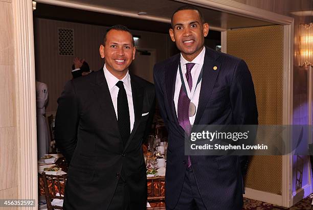 Baseball player Alex Rodriguez and former basketball player Grant Hill attend the 29th Annual Great Sports Legends Dinner to benefit The Buoniconti...