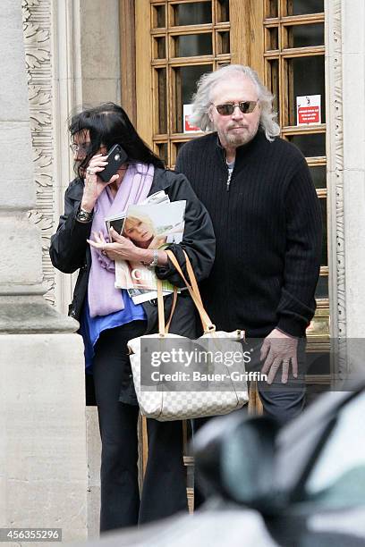 Barry Gibb and his wife Linda Gibb are seen on April 09, 2012 in London, United Kingdom.