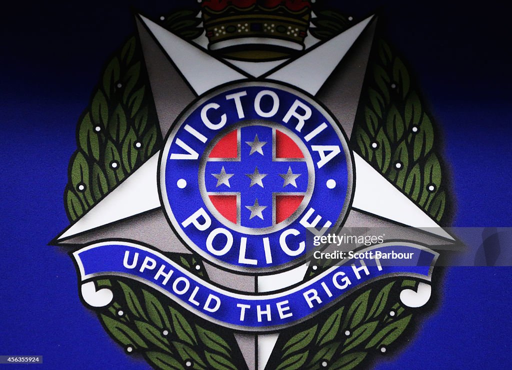Vicpol Ranks A general view of the Victoria Police emblem during a press... News ...