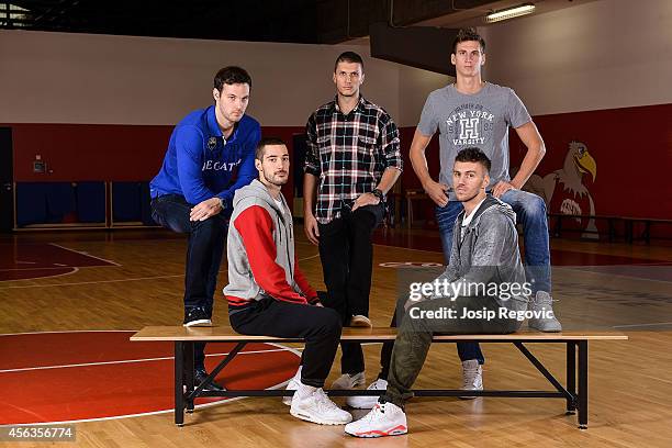 Miro Bilan, Marko Tomas, Tomislav Zubcic, Luka Babic and Nemanja Gordic pose during the Cedevita Zagreb 2014/2015 Turkish Airlines Euroleague...