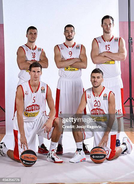 Marko Tomas, Luka Babic, Miro Bilan, Tomislav Zubcic and Nemanja Gordic pose during the Cedevita Zagreb 2014/2015 Turkish Airlines Euroleague...