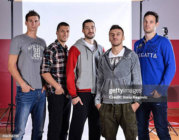 Tomislav Zubcic, Marko Tomas, Luka Babic, Nemanja Gordic and Miro Bilan pose during the Cedevita Zagreb 2014/2015 Turkish Airlines Euroleague...