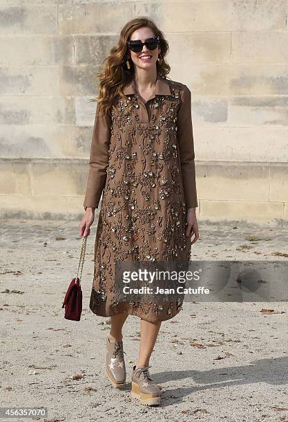 Chiara Ferragni attends the Elie Saab fashion show at the Jardin des Tuileries as part of the Paris Fashion Week Womenswear Spring/Summer 2015 on...
