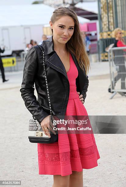 Deborah Francois attends Elie Saab fashion show at the Jardin des Tuileries as part of the Paris Fashion Week Womenswear Spring/Summer 2015 on...
