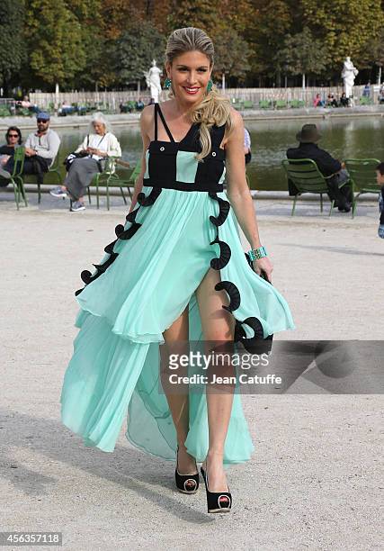 Hofit Golan attends the Elie Saab fashion show at the Jardin des Tuileries as part of the Paris Fashion Week Womenswear Spring/Summer 2015 on...