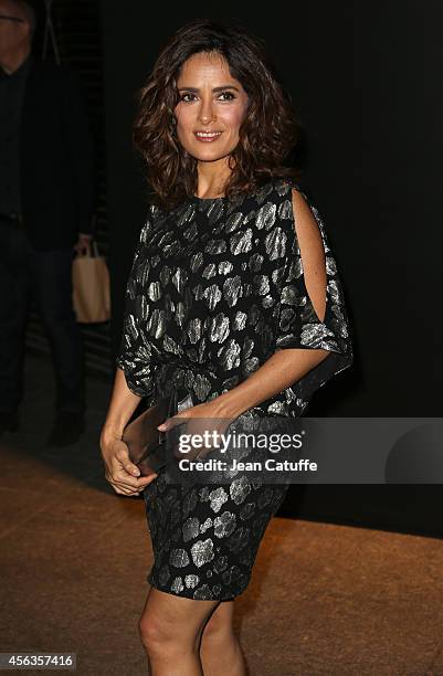 Salma Hayek attends the Saint Laurent fashion show at the Carreau du Temple as part of the Paris Fashion Week Womenswear Spring/Summer 2015 on...