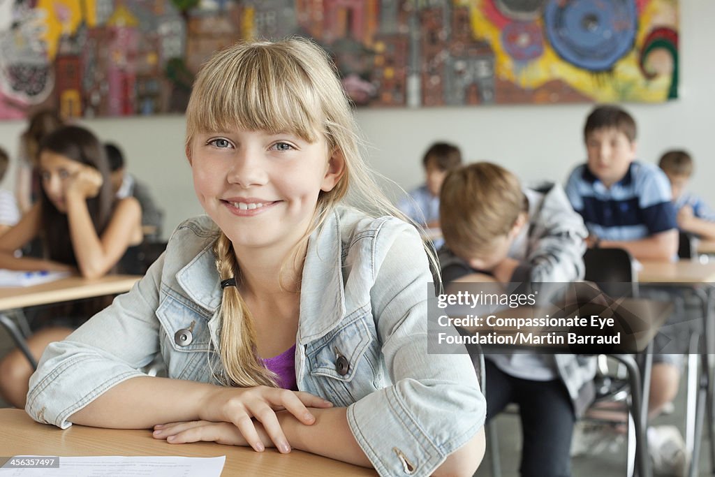 Students taking test in classroom