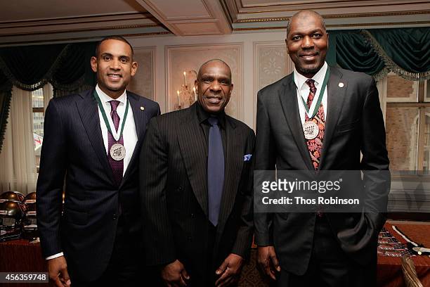 Former basketball player Grant Hill, former baseball player Andre Dawson, and former basketball player Hakeem Olajuwon attend the 29th Annual Great...