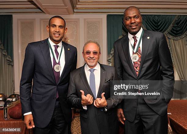 Former basketball player Grant Hill, musician Emilio Estefan, and former basketball player Hakeem Olajuwon attend the 29th Annual Great Sports...