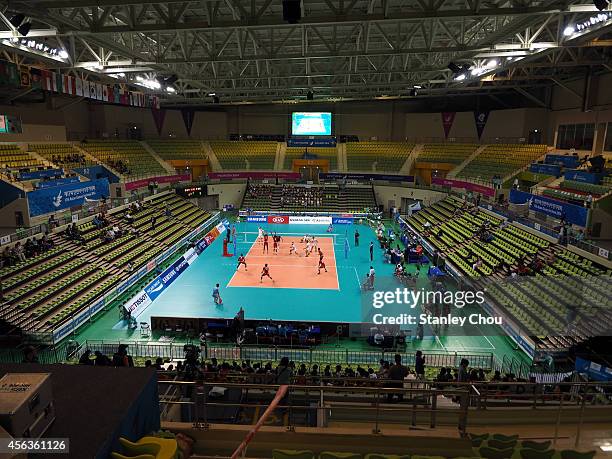 General view of the Volleyball Gymnasium during the Indoor Volleyball Mens semi-final match between Maldives and Turkmenistan during day eleven of...