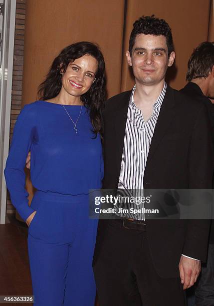 Actress Carla Gugino and director Damien Chazelle attends The Cinema Society & Brooks Brothers after party for Sony Pictures Classics' "Whiplash" at...