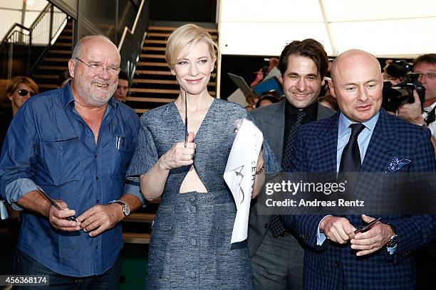 Peter Lindbergh, Cate Blanchett, Karl Spoerri and Georges Kern attended the official opening of the Timeless Portofino exhibition with photographs...