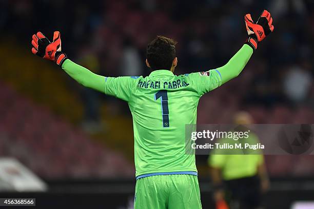 Rafael Cabral , of Napoli, in action during the Serie A match between SSC Napoli and US Citta di Palermo at Stadio San Paolo on September 24, 2014 in...