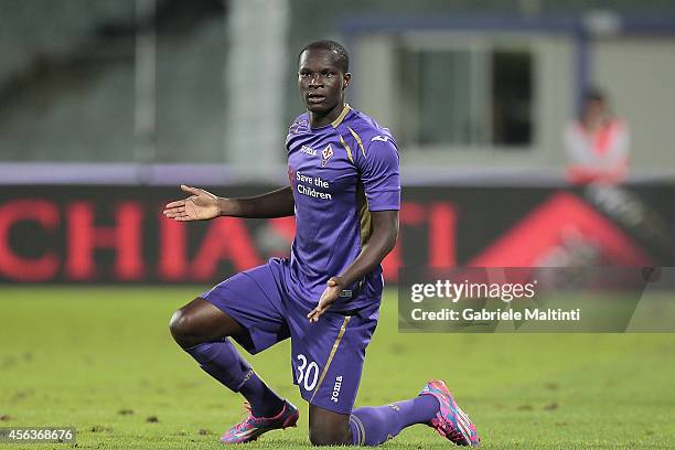 Khouma Babacar of ACF Fiorentina reacts during the Serie A match between ACF Fiorentina and US Sassuolo Calcio at Stadio Artemio Franchi on September...